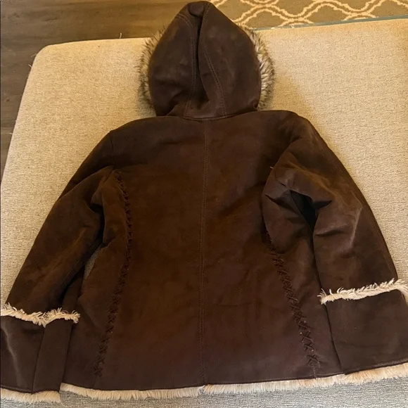 Women's Brown Faux Fur Trim Jacket - Picture 9 of 11